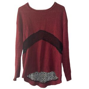 Tobi Maroon Oversized Sweater With Black Mesh | Size Sm/P Boyfriend Sweater